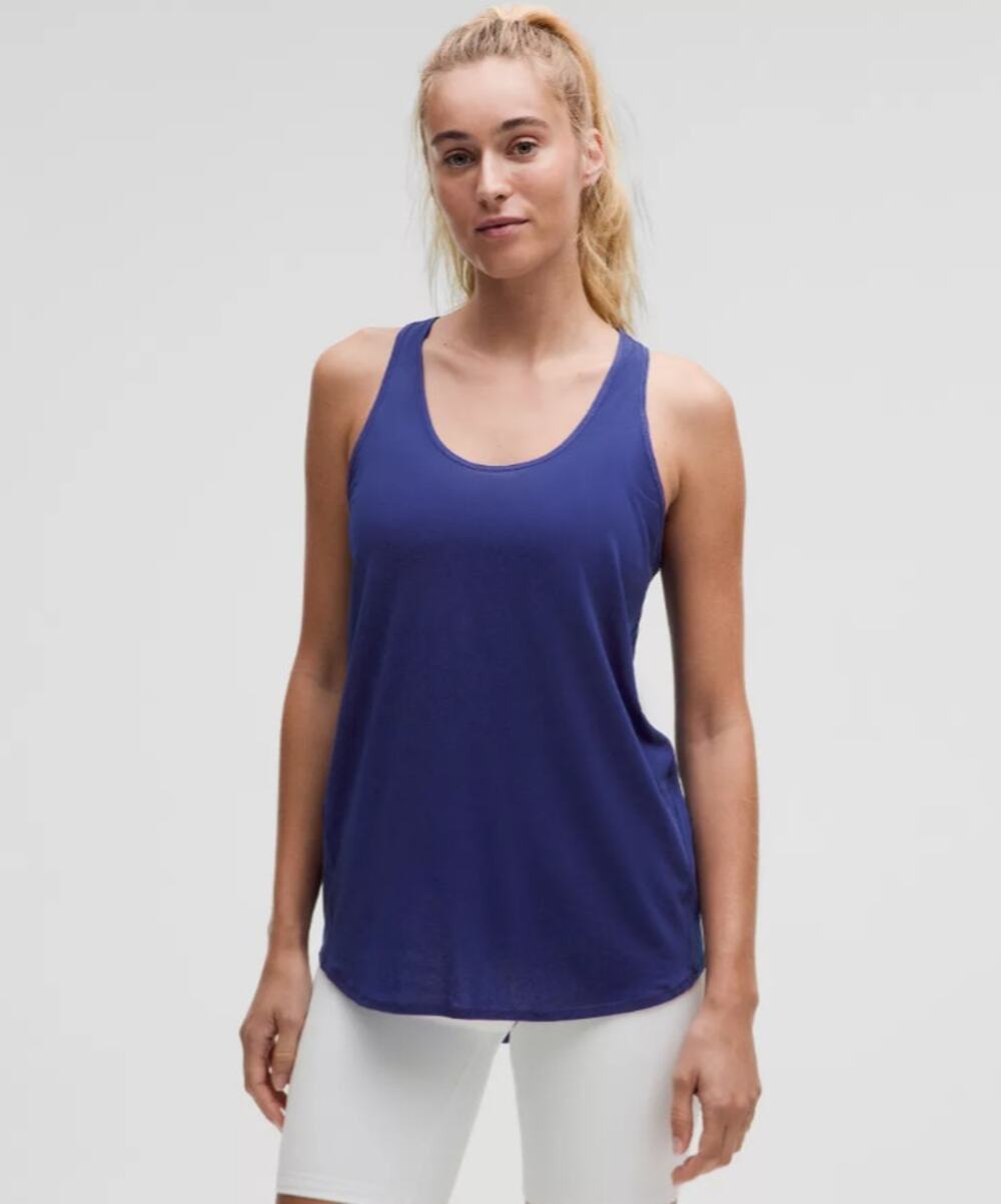 Lululemon Women's Large Blue Essential Tank Top Pleated Yoga Athleisure U3-24
